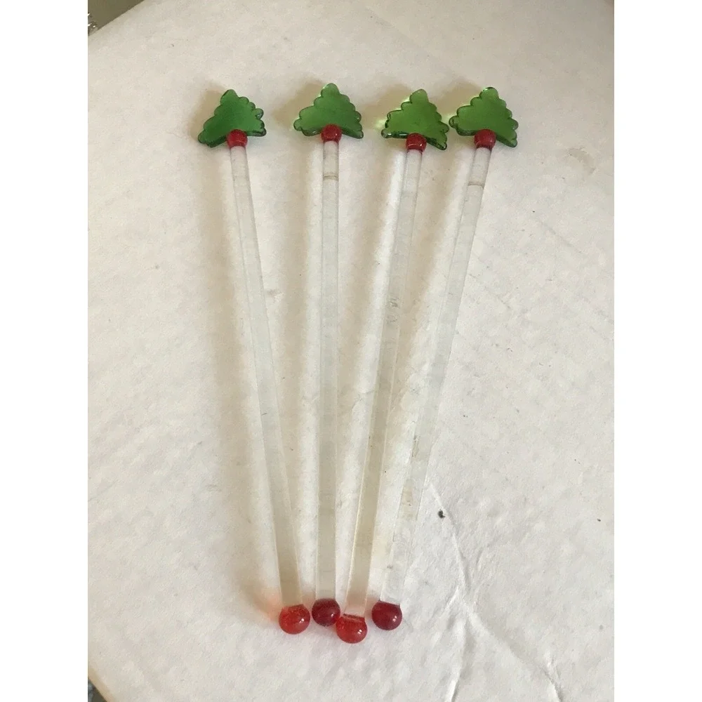 Glass Christmas tree's  Stir Sticks‎ Swizzle Stirrer set of 4